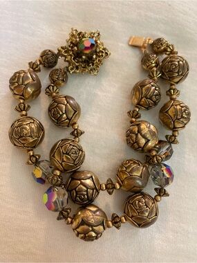 Embossed Rose Buds Beaded Double Strands Vintage Bracelet